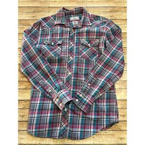 Superbad Shirt Pink Gray Aqua Flannel Button Up Shirt M